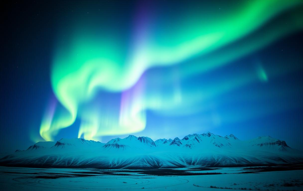 Northern Lights over Greenland landscape