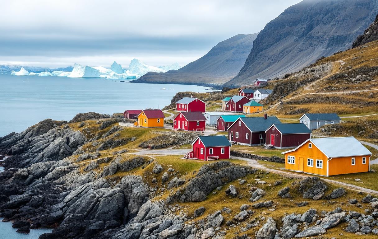 Traditional colorful houses in remote Greenland village