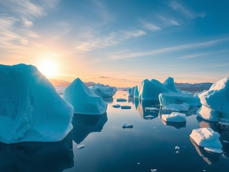 Ilulissat Icefjord with massive blue icebergs