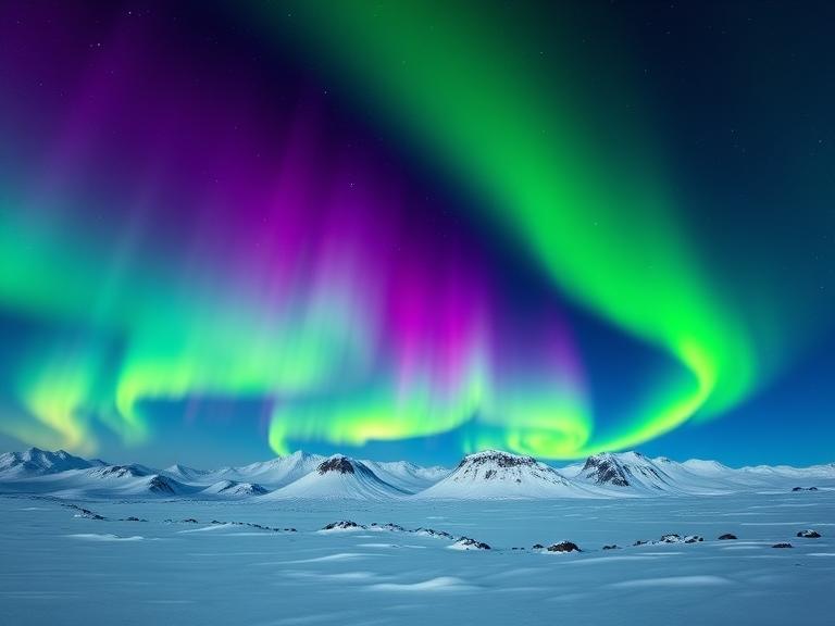 Northern Lights dancing over Greenland's landscape