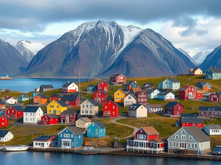 Nuuk cityscape with colorful houses against mountain backdrop